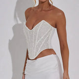White Sequin Corset-Outfit