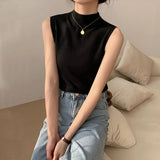 Knitted Top Summer Turtleneck Tank Top Female Sleveless T-shirt Vest Casual Women Camisole Blouse Sleeveless Slim Top