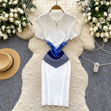 Chic Vintage Knitted Dress Women's Summer 2025 Summer Recealing Skinny Polo Collar Short-Sleeved Bust