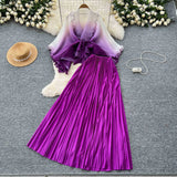 Suit Female Strap To Waist Gradient Color Pressure Folding Shirt High Waist 100 Folded Skirt Two