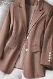 Women Blazer Fashion Elegant Casual Single-button All-match High Street Chic Comfortable Long Sleeve Turn-down Collar