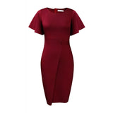 Leaves Sleeves Tight Banded Professional Solid Women's Dress African Large-Size
