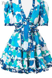 Colorblock Lace Up Dresses For Women V Neck Puff Sleeve High Waist Patchwork Edible Tree Fungus Mini Folds Dress Female