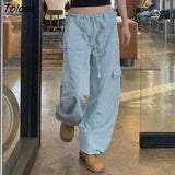 Women's Baggy Cargo Pants Loose Oversized Hippie Drawstring Tech Pants Streetwear Joggers Wide Leg Cloth joggers