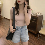Thin Summer Top Sexy T Shirt Women Elasticity T-Shirt Korean Style Woman Clothes Slim Tshirt Female Casual Short Sleeve