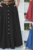 Maxi Skirts Fashion Women Elegant Button High Waist Midi Skirt Female Big Hem Casual Flare Pocket Button Long