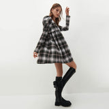 Graduation party dress gift Plaid Square Collar Mini Dress Women Puff Sleeve College style High Waist Loose Dress Girl Casual