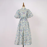 Court Style High Design Feeling Heavy Industry Nail Drill Short Sleeve Single Buckle Dress +