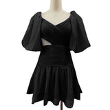 White Mini Dress For Women V Neck Short Sleeve Cut Out Solid Minimalist Dresses Female Fashion Clothing Summer