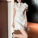 Vestidos De Mujer Chic Cheongsam Dress Chinese Style Stand Neck Hollow Out Ruffles Bodycon Mini Dresses Temperament