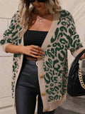 And Winter New Sweater Women's Large Size Loose Knit V-Neck Leopard Long-Sleeved Open-Shirt Coat