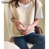 Vest Women Autumn Spring V-neck Sleeveless Casual Loose Knitted Solid Simple All-match Fashion Korean Style Females