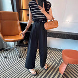 High-Rise Water Wash Cotton Casual Suit Pants Women's Summer Thin Loose Straight Broad Leg Pants Feel Nine-Point