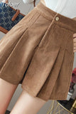 Waist Women Corduroy Shorts Skirts Y2K Fashion Casual Female Pleated Shorts Korean Students Loose All Match