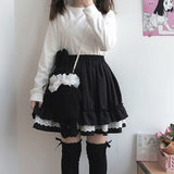 Kawaii Lace Lolita Skirt Women Harajuku Vintage Ruffle Patchwork Elastic Waist Mini Skirts Soft Girl Japanese