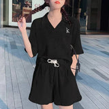 Summer Fashion Casual Tracksuit Women's Shorts Sets Elegant Thin Short Sleeve Shirt Wide Leg Shorts 2 Piece Set