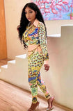Print Retro Elegant Blouse and Pants Two Piece