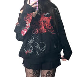 Sweatshirt Women 2000s Fairy Grunge Skull Print Long Sleeve Hooded Tops y2k Aesthetic Hoodie Oversize Clothes