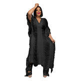Toloer New Women's Pure Color Handmade Knit Hollow Tassel Suit-Outfit