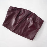 PU Leather Tube Crop Top And Zipper Skort Two Piece Set-Outfit