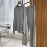 2021 Autumn Women Waffle Cotton Sweatshirt Suit Oversized Sets Female Loose Sweatshirt + Long Pants Suits Short