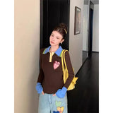 Color Bumping Fake Two-Pin Knitted Shirt Girl Autumn Winter Winter Slim Slim Soft Harden Bottom Shirt