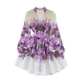 Elegant V-Neck Single-Drace Printed Dress Women To Collect Waist Thin A-Word Short Dress 2025 Spring
