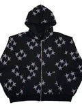 Oversized Star Print Zip Up Hoodie-Outfit