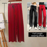 Slacks Women's Loose Summer Long Pants Soft Ice Silk Full-Length Black Wide Leg Pants Women Khaki High Waisted
