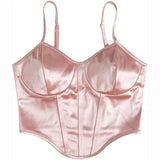 Women Curved Hem Satin Cami Top-Outfit