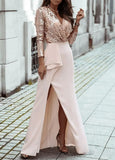 Winter Elegant Sequins Patch Ruffled Split Evening