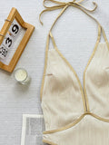 Toloer Bikini Bikini White Coffee Contrast Color Hollow Strap One-Piece Swimsuit D788KY-Outfit