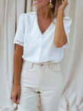 Large Size Women's Fat Mm Loose Short-Sleeved Lace Chiffon Shirt