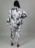 Print Blouse and Pants Plus Size Two Piece
