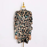 TWOTWINSTYLE Leopard Dress For Women Turtleneck Puff Long Sleeve High Waist Ruched Print Dresses Female 2022 Autumn Fashion
