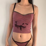 Vintage Lace Letter Print Tank Top-Outfit