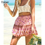 Pink Jasmine Florals Boho Skirt Summer Women Mini Skirts Casual Hippie Chic Beach Short Skirt faldas mujer moda 2023