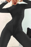 Summer Sexy Black Bodycon Jumpsuits Casual One Pieces For Women 2023 O Neck Backless Skinny Long Sleeve Bodycon