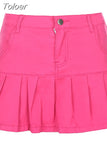 Pleated Mini Denim Skirt Women High Waist A Line Brown Micro Skirt Femme Girls Hot Jeans Skirts Grunge Bottom