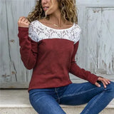 Spring Women Casual Hoodies Sweatshirts Fashion Lace Patchwork Long Sleeve Sweatshirt O Neck Pullover Tops Sudaderas