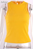 Summer Round Neck Sleeveless Cut Out Sexy Crop Off Shoulder Solid 2023 Skinny Sport Short Tops Female Fashion