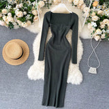 For Women 2022 Sexy Strapless Ribbed Knitted Bodycon Dress Women Winter Long Sleeve Midi Sweater Dress