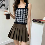 Houndstooth 2 Pieces Set Warm Soft Sweater Cardigans Women Winter and Autumn Single-row Buckle Long-sleeved Knitted