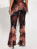 Fashion Women Casual Pant Fringe Lace-up Contract Color Slim Designer Floor-length Boot Cut Female Summer 2023 New