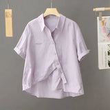 Cotton Short-Sleeved Shirt Top Women Irregularly Put 2025 Summer Thin Small Small Short