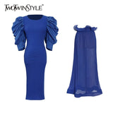 TWOTWINSTYLE Solid Two Piece Set For Women O Neck Butterfly Half Sleeve High Waist Top High Waist Skirt Elegant Sets Female