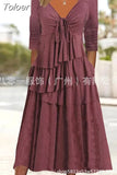 Dress Women 2023 Spring Drawstring Irregular Long Sleeve Spring Lace Up Long Dresses V-neck Boho Streetwear
