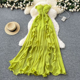 Style Dress 2025 Summer French Sexy Chest To Close Waist Thin Open Lotus Leaves Side Irregular