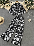 Women Summer Fashion Korean Two Piece Suits Short Sleeve Short Top+Wide Leg Long Pants Streetwear Ladies Suits Two Piece