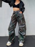 Toloer New Fashion Loose Multi-Pocket Heavy Industry Graffiti Overalls Jeans Trousers Woman-Outfit